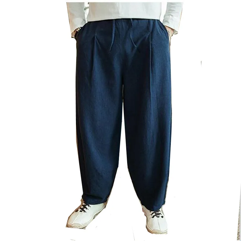 Large Size 6XL 7XL Men's Wide Leg Pants Cotton Linen Loose Harem Pants Summer Trousers Male Loose Pants Drawstring men clothing 5