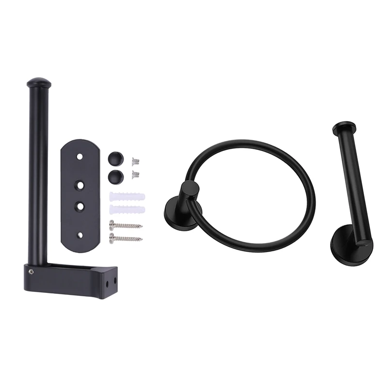 Black Wall Mount Toilet Roll Paper Holder Hanger With 2pcs Bathroom