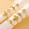 Boho Beach Ocean Animals Toe Open Rings for Women Stainless Steel Turtle Dolphin Flower Cute Big Toe Wear Jewelry Five Toes Ring 5