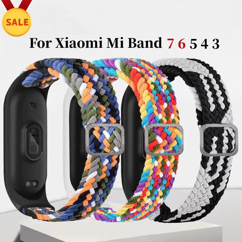 

Bracelet for Mi band 6 7 Strap Elastic Adjustable Nylon Braided Miband4 Miband 5 correa Wristband for Xiaomi Mi band 4 3 5 6 7