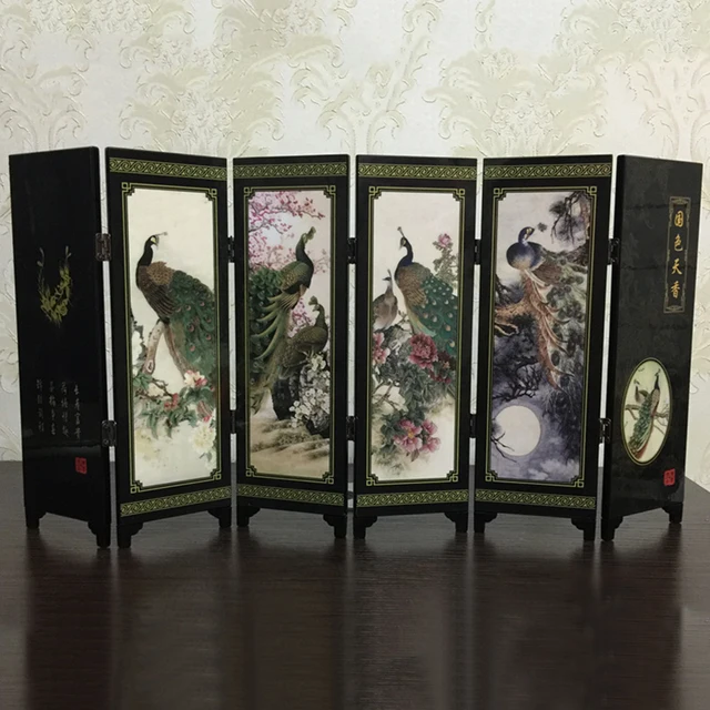 Mini Összecsukható Képernyő Kínai Stílusú Ajándék Nézet Otthoni Asztali Dekoráció Baba Szoba Partíció Elválasztó 6 Panel Vintage Fa - Image 4