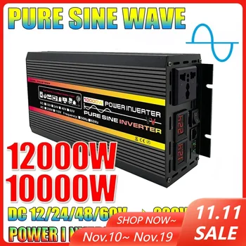 12000 W/10000 W Pure Sine Wave อินเวอร์เตอร์จอแสดงผล LED อินเวอร์เตอร์หม้อแปลงไฟฟ้า 12V 24V 48V 60V ถึง 220V แรงดันไฟฟ้า Converter 1