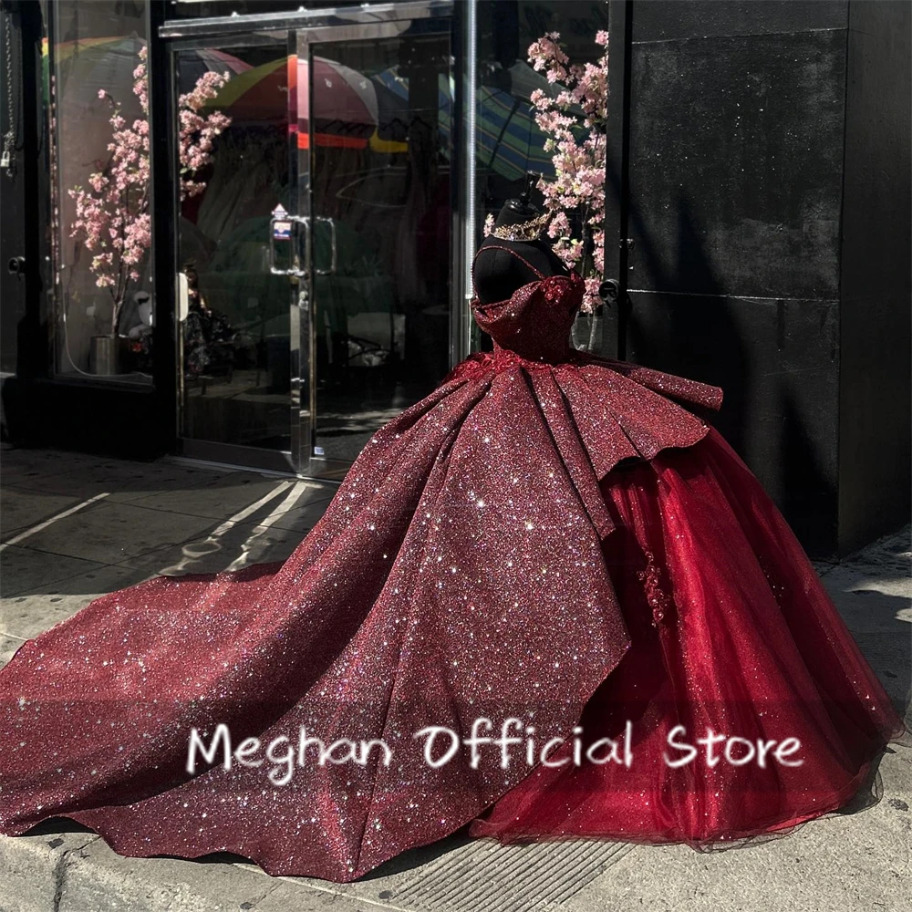 Burgundy Tiered Quinceanera Dresses Appliques Ball Gown Birthday Dress Luxury Off Shoulder Party Gown Sweet 15 Customized
