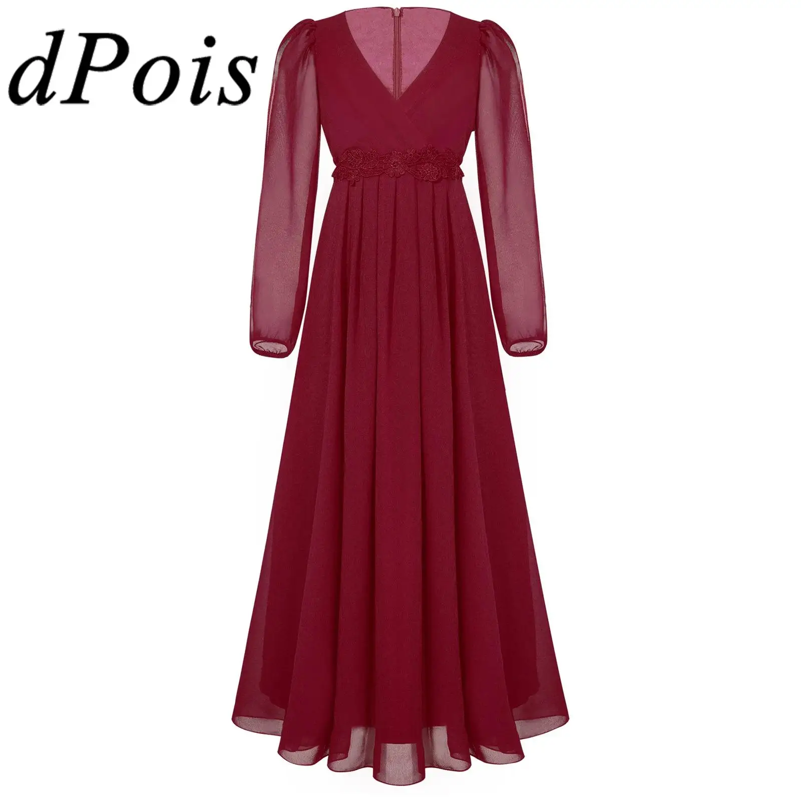 

Kids Chiffon Ballroom Dance Costume Long Sleeve Birthday Party Dress For Girls Children's Performance Princess Evening Ball Gown