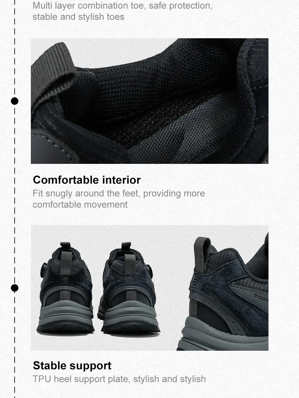 Baasploa Herren-Wanderschuhe mit Drehverschluss, Outdoor-Schuhe aus Leder, Spritzwassergeschützt, Weiche Laufschuhe, Rutschfest – Detail 6