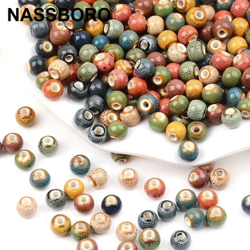 Ceramic Beads 6mm 8mm 10mm Fashion 2.5mm Big Hole Diy Handmade Loose Round Porcelain For Jewelry Making