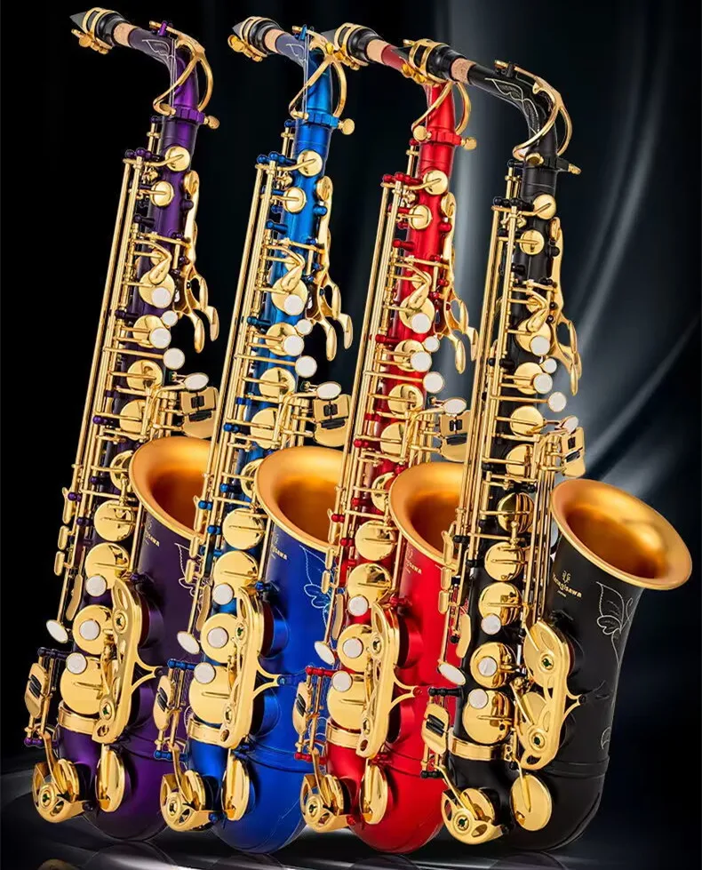 New Japan Eb Alto Saxophone Unique Matte Black blue red purple Nickel Plated Carved Surface E Flat Instrument Sax With Case