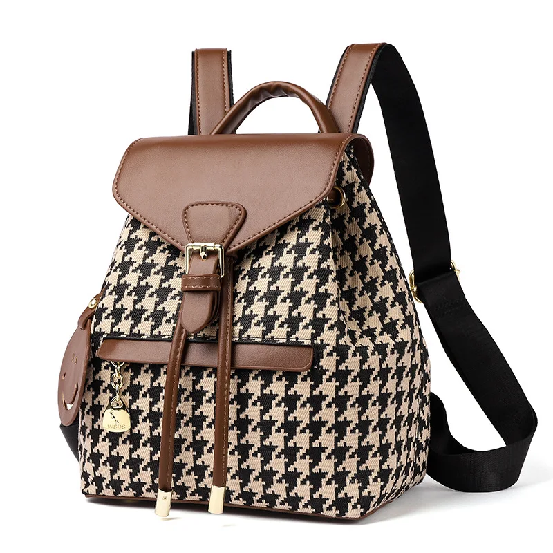 Backpack Women’s 2023 New Fashion Houndstooth Outdoor Sports Backpack Commuter Large Capacity Simple Ladies Backpack