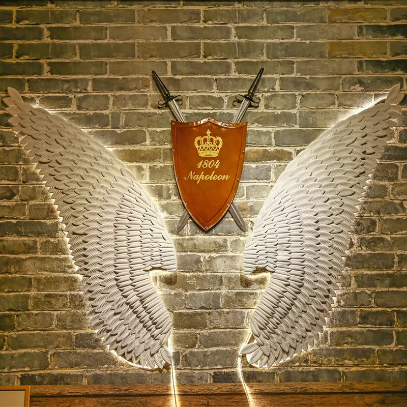 

Retro Wrought Iron Wings Bar Background Wall Hanging Decoration Living Room Wall Hangings