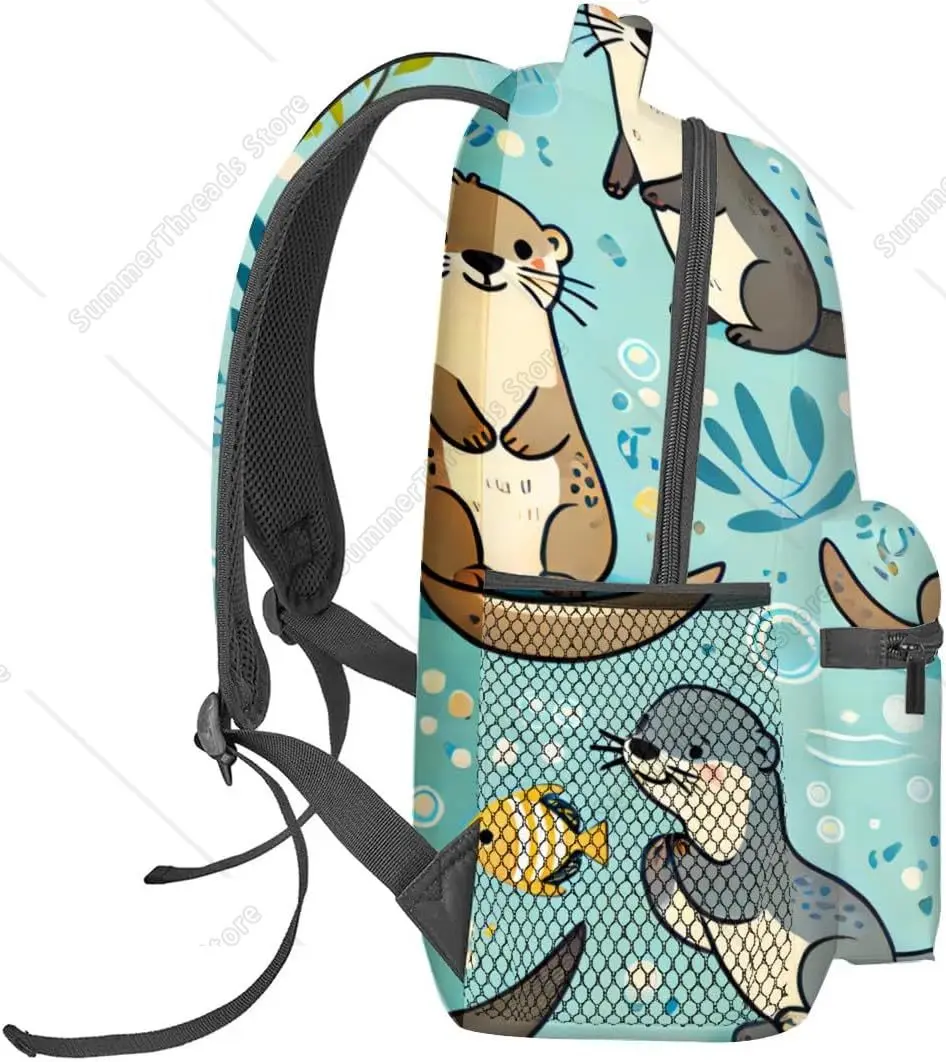 Cute Otter Backpack,Fun Ocean Fish Polyester Backpacks,Lightweight Double Shoulder Back Pack For Kids Teens,Sea Otters Bookbag 3