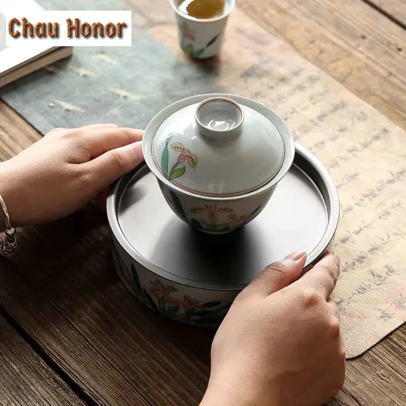 150ml Japanese Underglaze Color Hand-painted Iris Flower Gaiwan Ceramic Kung Fu Tea Set Tea Ceremony Drinkware Customized Gift