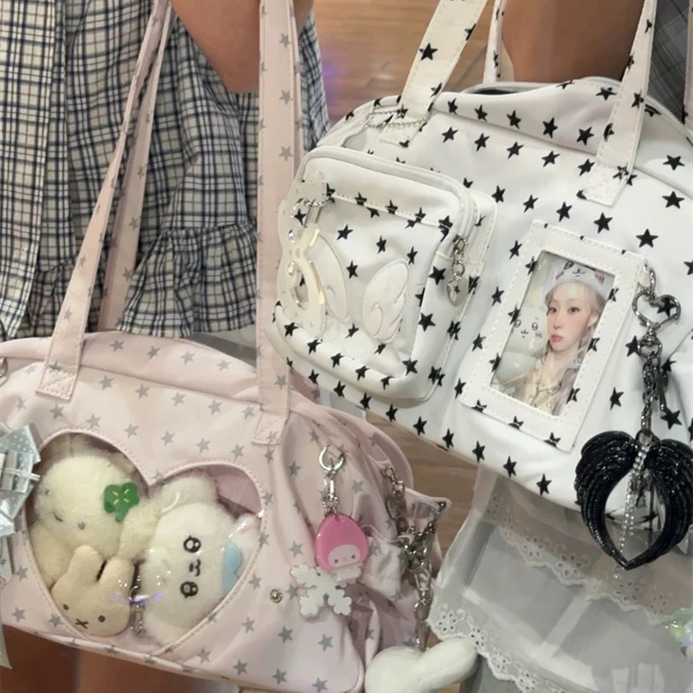 Japanese Transparent Women's Ita Bags Y2k Aesthetic All Match Star Print Fashion Ins Underarm Bag Sweet Kawaii Shoulder Handbags