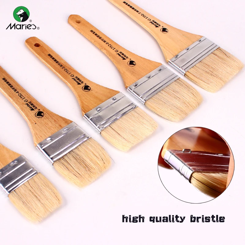 Marley Artist Paint Brush Wooden Bristle Hair Oil Acrylic Painting Brushes Flat Graffiti Brush Art Material Supplies