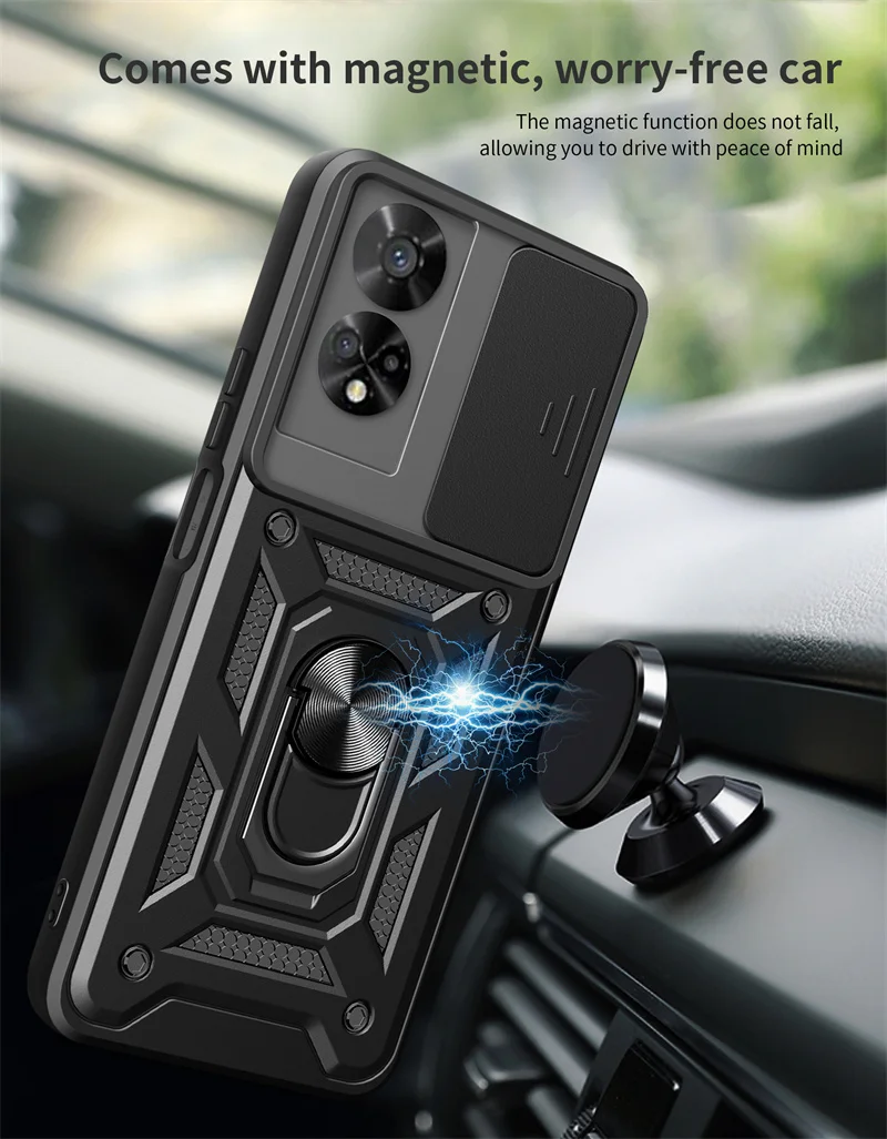 Magnetic Ring Stand Shockproof Armor Phone Case with Slide Camera Protection and Holder