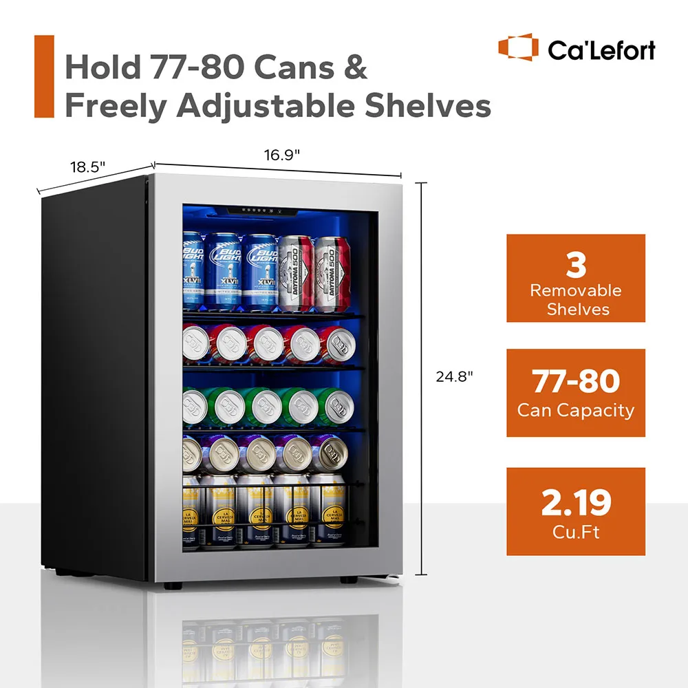 Ca'Lefort Mini Fridge Beverage Refrigerator - 77 Can Capacity Cooler with Stylish Glass Door for Easy Home and Office Storage 3