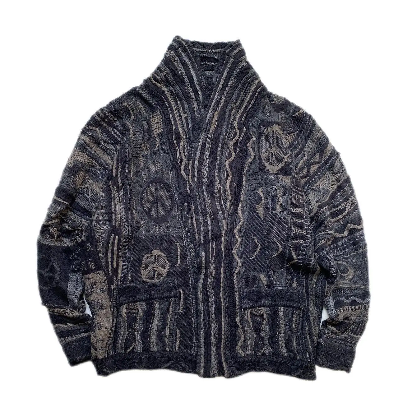 PFNW Geometric Printed Knit Cardigan Sweater For Men High Quality Vintage Trend Loose Casual Ethnic Style Sweater Coats 12C1477