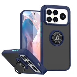 Armor Shockproof Matte Case with Ring Stand Holder and Magnetic Back Shell Cover for OPPO A6k 5G (Dark Blue)