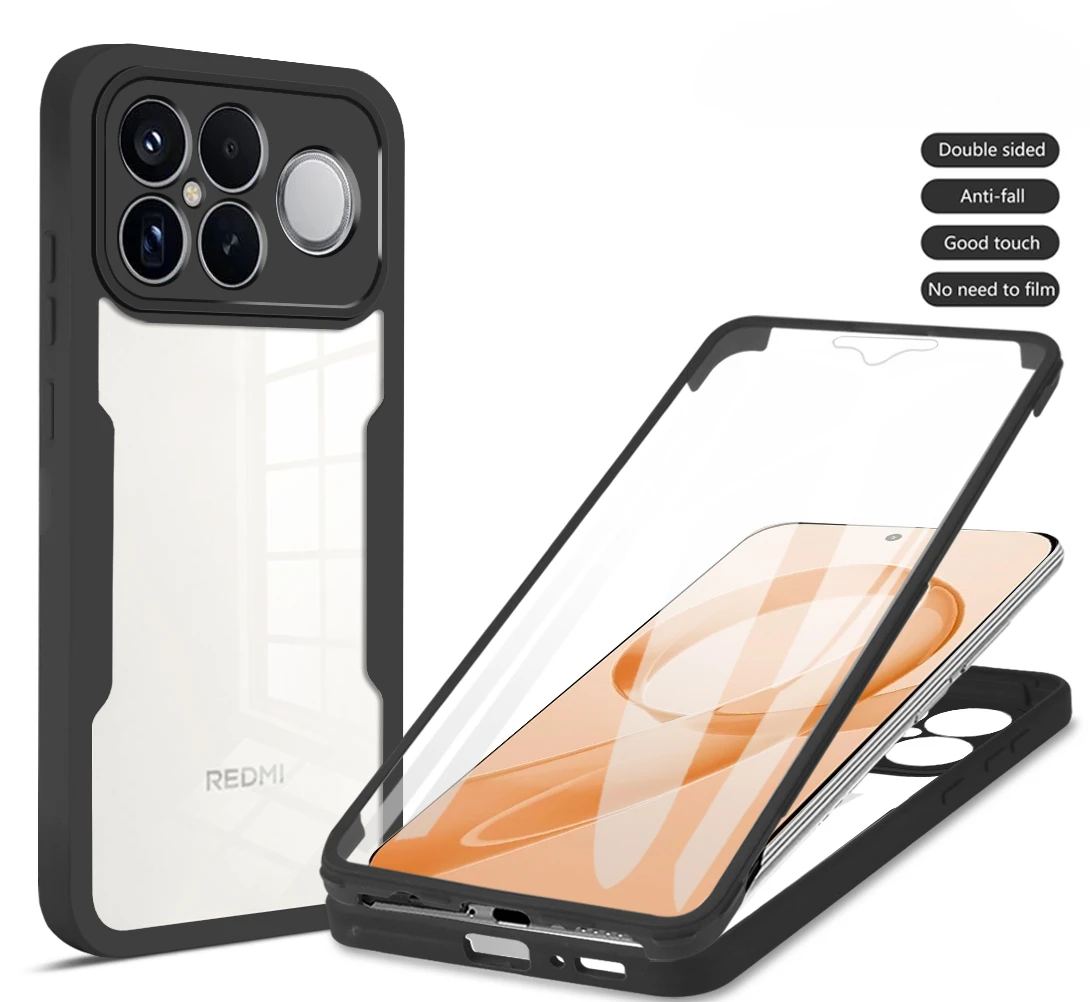 360° Full Coverage Transparent Acrylic Back Case with Shockproof Soft Frame Cover