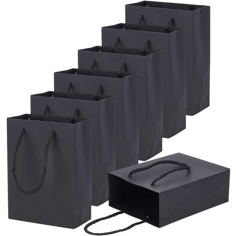 10 Pcs Thickened Kraft Paper Bags Black Paper Gift Bags Shopping with Handles Recyclable Goody for Gift Birthday kraft paper gift bags
