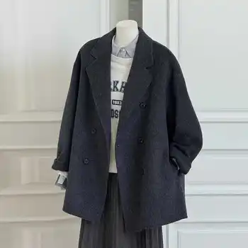 Cappotto di lana grigio double face da donna 2025 Autunno e inverno Nuovo stile Hepburn Style Giacca da abito di fascia alta 1