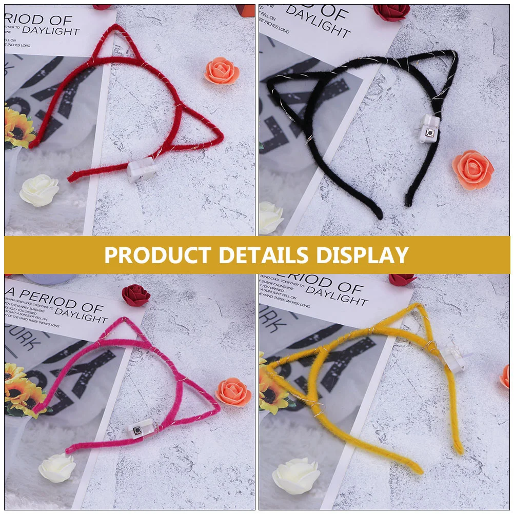4 Pcs Cat Ear Hair Hoop Glitter Headband Cosplay Costume Kit LED Delicate Embellished 5