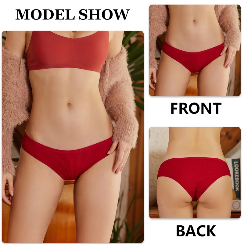 Women Panties FINETOO 5Pcs Cotton Panties Breathable Underwear for Women Low-Waist Waffle Style Brief Female Comfortable Stretch Lingerie S-XL