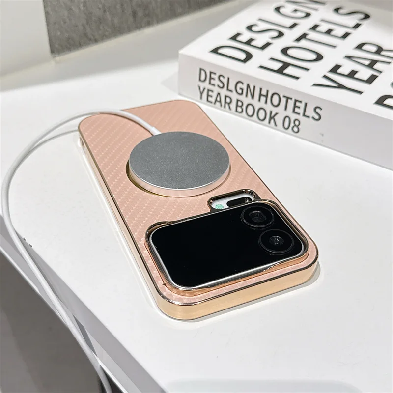 Luxury Plating Carbon Fiber Wireless Charging Magnetic Case Cover