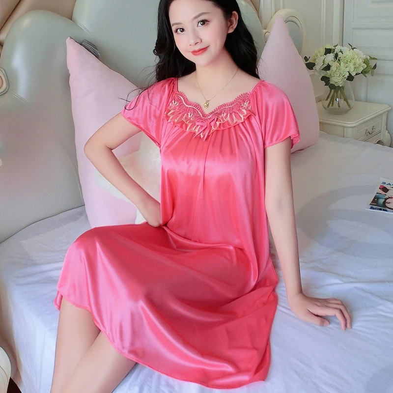 Nightgown Plus Size XXXXL Nightdress Lace Sleepwear Nightwear Women Sexy Silk Satin Night Dress Ladies Sleeveless Home Nighties