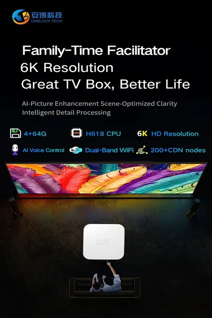 Unblock Tech Ubox12 - Box Android TV H618 Quad-Core, 4 Go RAM, 64 Go ROM - Support 4K, Streaming, Applications