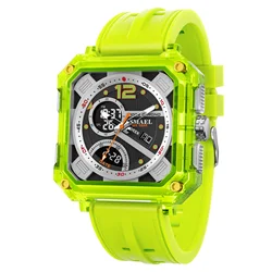 Men's Military Sports Watch - 50M Waterproof Digital Wristwatch with LED Light, Stopwatch, and Alarm (Fluorescent green)