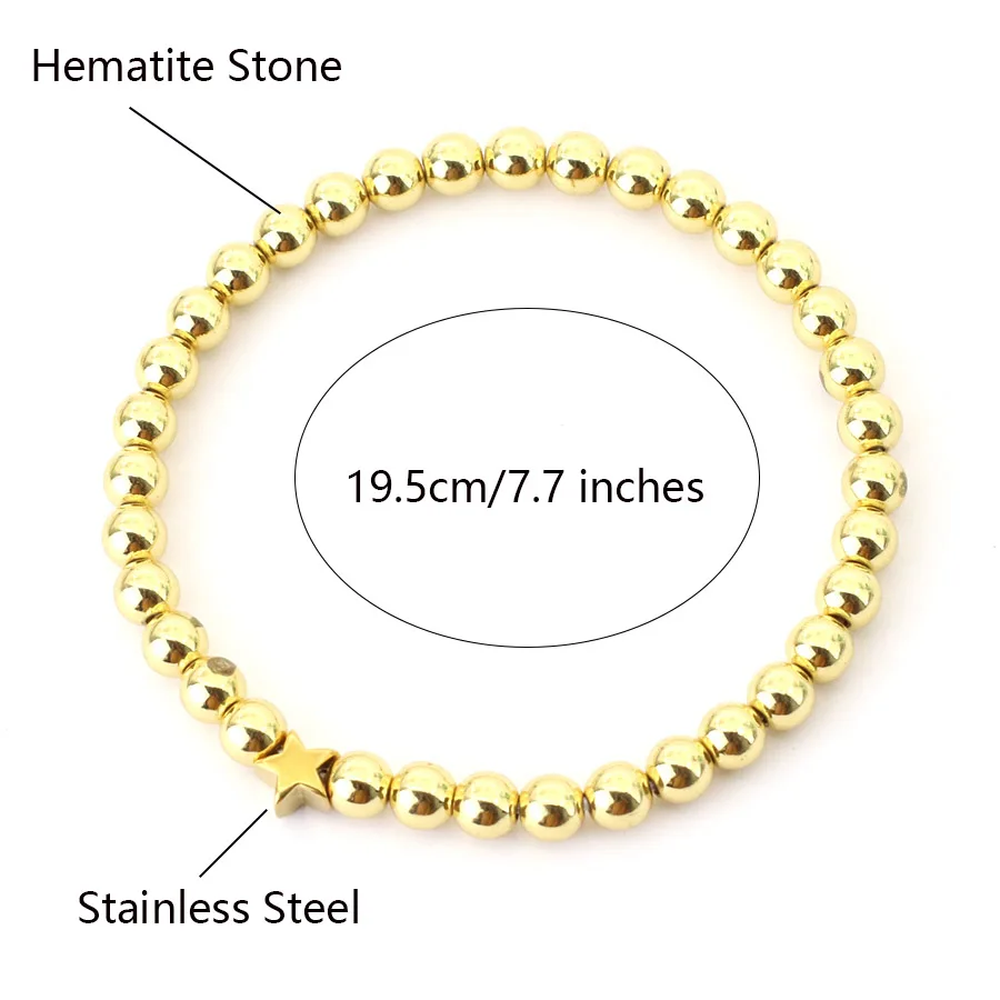 Women Beaded Stainless Steel Bracelet with Gold Silver Color Hematite Stone