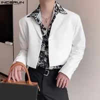 INCERUN Men Blazer Solid Color Lapel Long Sleeve Streetwear Casual Suits Autumn One Button 2023 Fashion Male Crop Coats S-5XL 2