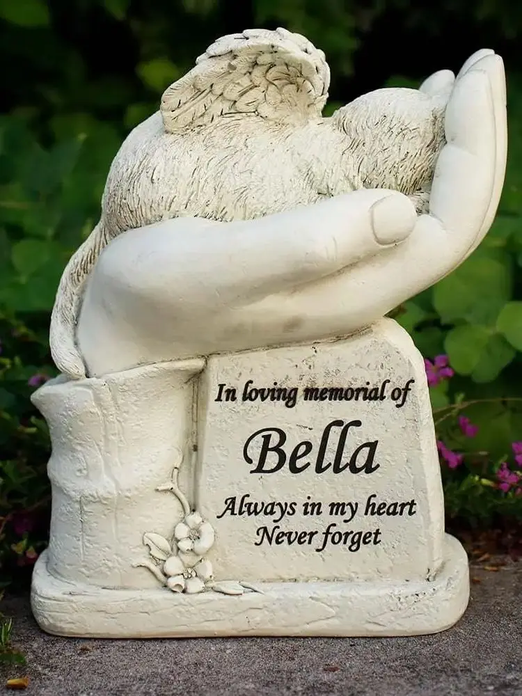 Cat Memorial Stone Statue, Cat Pet Grave Markers, White Sleeping Angel Garden Memorial Stone, Sympathy Pet Lost Gift