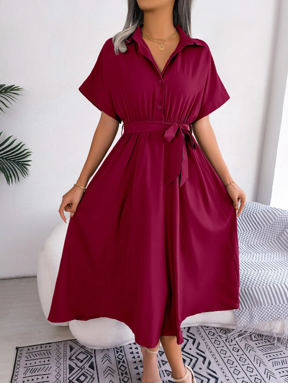 Anwen | Casual holiday, solid drawstring pocket, turn-down collar, long sleeves, two-piece