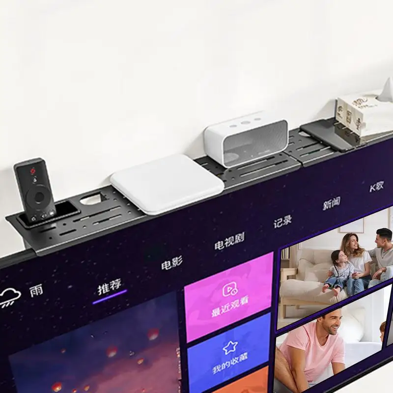 TV 상단 랙 선반 무료 펀치 모니터 상단 선반, 재사용 가능한 접이식 데스크탑 컴퓨터 모니터 스탠드, 라우터 미디어 박스 게임용