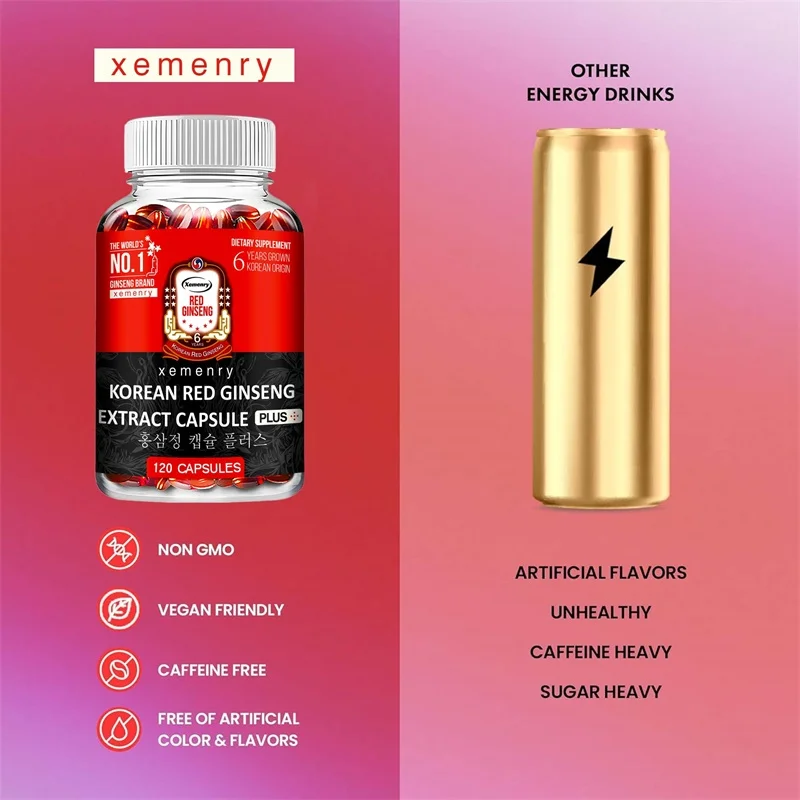 Korean Red Ginseng Supplement High Potency for Energy Focus Performance Vitality & Immune Support For Men and Women