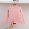 1pcs Spring Autumn Children's T-Shirts Solid Color Tops Kids Half High Collar Long Sleeve Base Shirt Girls Tshirts Clothes 4