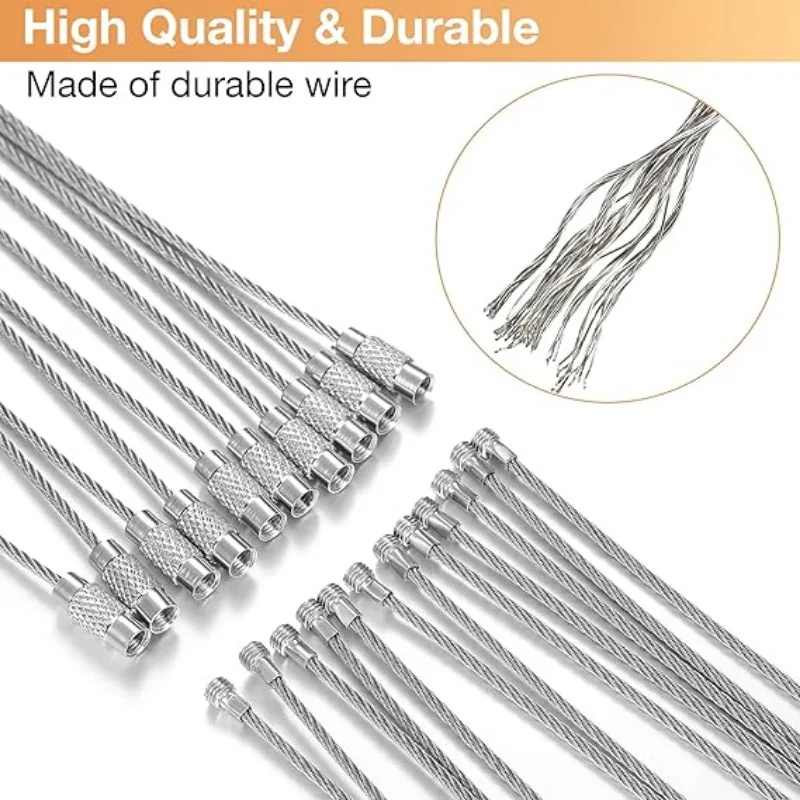 Metal Keychain Keychain Tag Ropes Stainless Steel Wire Cable Loop Screw Lock Gadget Ring Key Keyring Circle Camp Hanging Tool Hardware