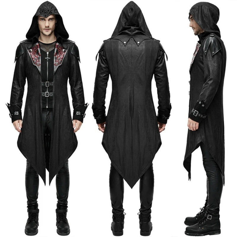 New Medieval Jacket Coat Monk Cosplay Costumes Red Gothic Long ...