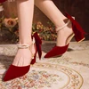 Pretty Big Bowtie Women's Thick Heel Pumps Trend Red Suede Pearls Buckle High Heels Ladies Wedding Dress Shoes Women 34-40 4