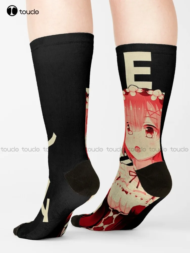 

Rem - Vintage Art Socks Socks For Womens Cartoon Comfortable Best Girls Sports Street Skateboard Socks 360° Digital Print Retro