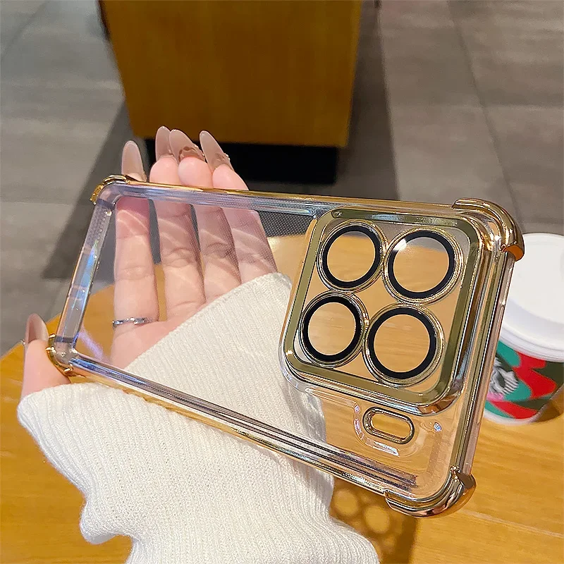 Clear Plating Soft Silicone Shockproof Phone Case with Full Lens Film Protection