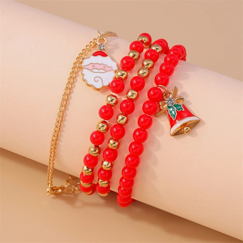 4 Stück/Set modische Weihnachtsbaum-Weihnachtsmann-Schuhanhänger-Armbänder für Frauen und Mädchen, Party, Festival, Schmuck, Geschenke – Detail 11