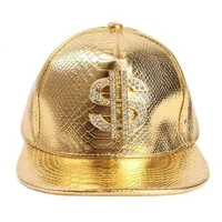 Cool Hippie Flat Brim Baseball Cap, Rhinestone Golden Dollar Sign Punk Trucker Hat, Snapback Hat for Casual Leisure Outdoor Spor 1