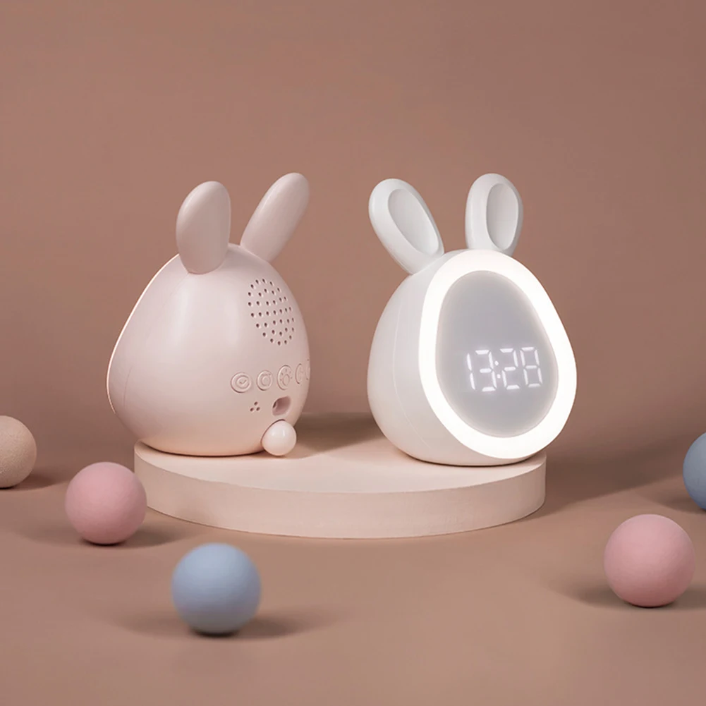 Réveil lapin mignon avec veilleuse pour enfants, gradation en continu, LED numérique, garçons, filles