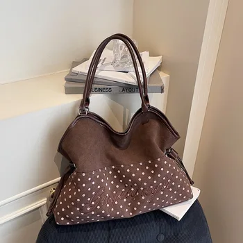 Borsa a Spalla da Donna Y2K alla Moda, Borsa a Mano Dolce con Pois, Borsa Tote Coreana Casual Versatile con Stampa Leopardata Marrone Satinata