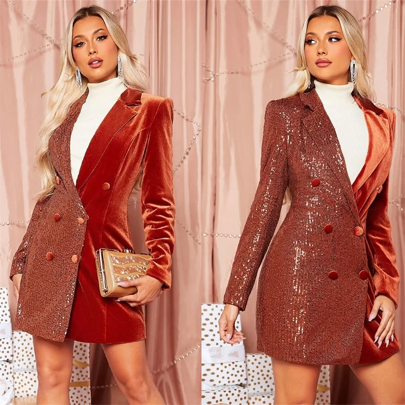 

Glitter Sequins Velvet Women Suit Blazer Formal Antumn Spring Fashion Prom Dress Office Tuexdos Custom Made дамский костюм