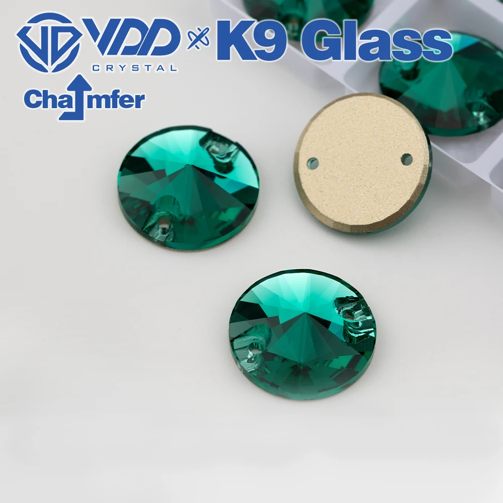 VDD Rivoli S114 Grüner Zirkon Top-Qualität K9 Glas zum Aufnähen von Strasssteinen, Kristall-Nähsteine mit flacher Rückseite für Bekleidungszubehör
