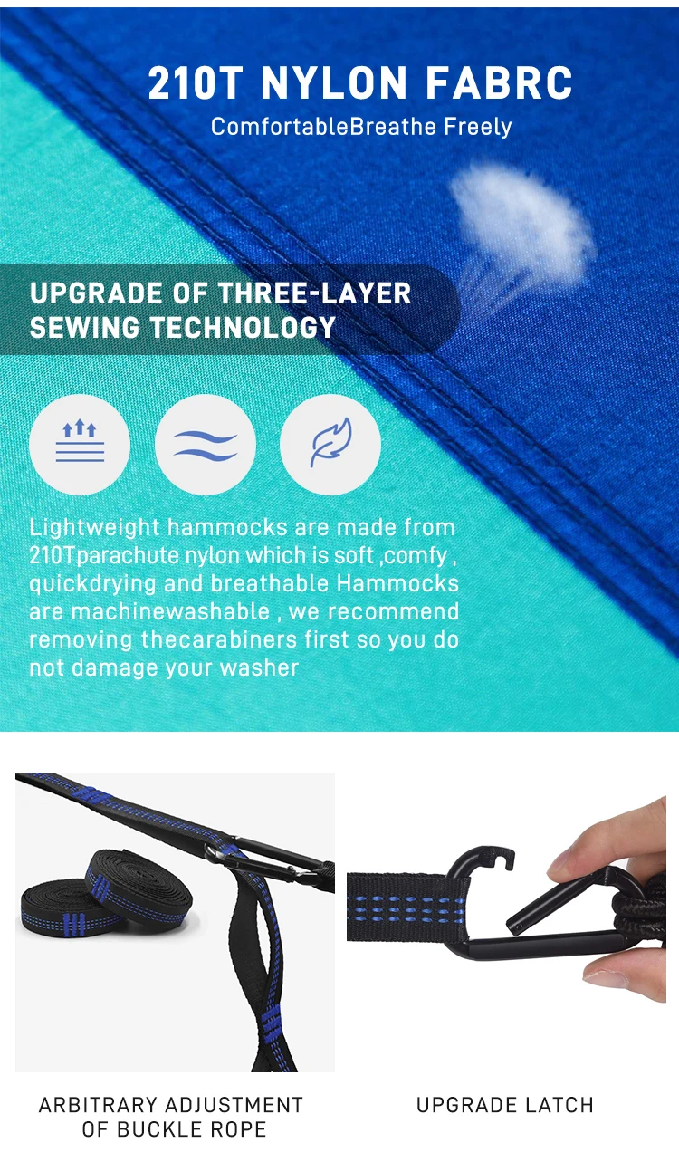 Description Picture 3 of item260x140cm Double Camping Hammocks with 2 Tree Straps Portable Indoor Outdoor Travel Hammock for Backpacking Beach Hiking swing