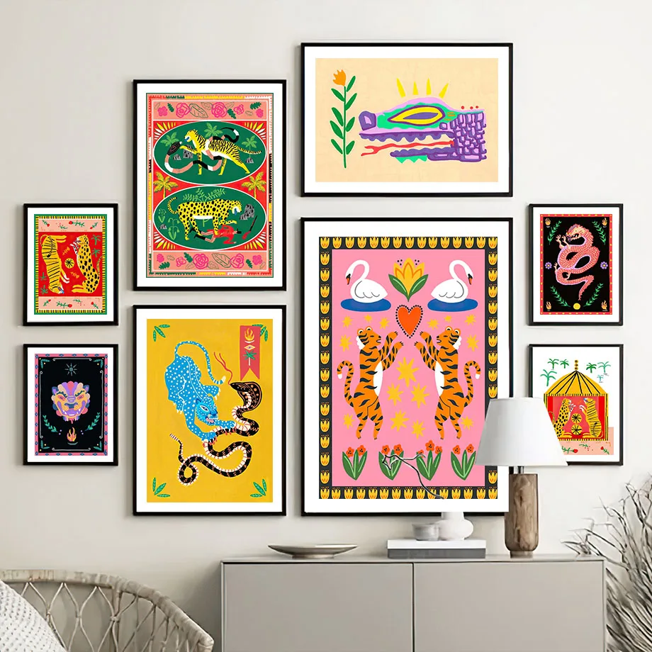 

Abstract Tiger Leopard Snake Dragon Flower Colorful Wall Art Canvas Painting Nordic Posters Prints Pictures Living Room Decor